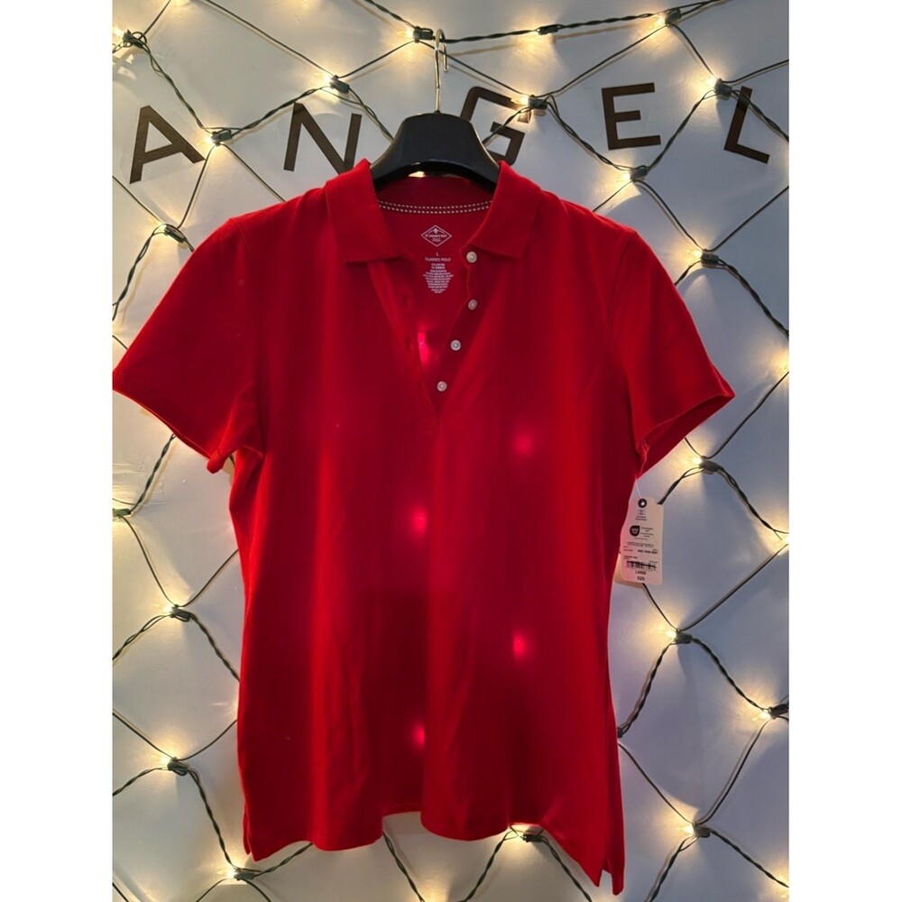 St. John's Bay Red Short-Sleeve Button-Down Polo Top #1866